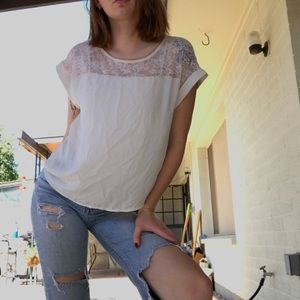 Floral lace white top